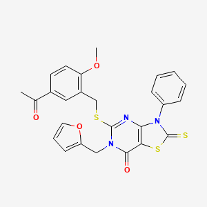 5-[(5-acetyl-2-methoxybenzyl)sulfanyl]-6-(furan-2-ylmethyl)-3-phenyl-2-thioxo-2,3-dihydro[1,3]thiazolo[4,5-d]pyrimidin-7(6H)-one