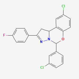 molecular formula C22H15Cl2FN2O B11215313 9-Chloro-5-(3-chlorophenyl)-2-(4-fluorophenyl)-1,10b-dihydropyrazolo[1,5-c][1,3]benzoxazine 