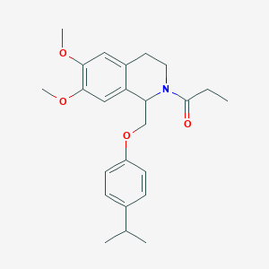 molecular formula C24H31NO4 B11215321 1-(1-((4-isopropylphenoxy)methyl)-6,7-dimethoxy-3,4-dihydroisoquinolin-2(1H)-yl)propan-1-one 