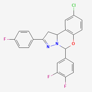 molecular formula C22H14ClF3N2O B11215327 9-Chloro-5-(3,4-difluorophenyl)-2-(4-fluorophenyl)-1,10b-dihydropyrazolo[1,5-c][1,3]benzoxazine 