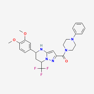 [5-(3,4-Dimethoxyphenyl)-7-(trifluoromethyl)-4,5,6,7-tetrahydropyrazolo[1,5-a]pyrimidin-2-yl](4-phenylpiperazin-1-yl)methanone