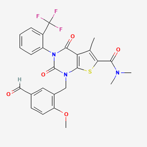 1-[(5-formyl-2-methoxyphenyl)methyl]-N,N,5-trimethyl-2,4-dioxo-3-[2-(trifluoromethyl)phenyl]thieno[2,3-d]pyrimidine-6-carboxamide