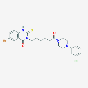 molecular formula C24H26BrClN4O2S B11215376 6-bromo-3-(6-(4-(3-chlorophenyl)piperazin-1-yl)-6-oxohexyl)-2-thioxo-2,3-dihydroquinazolin-4(1H)-one 