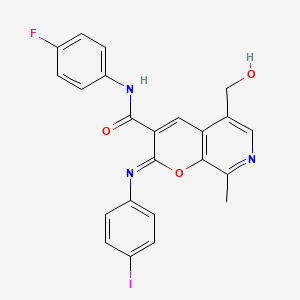 (2Z)-N-(4-fluorophenyl)-5-(hydroxymethyl)-2-[(4-iodophenyl)imino]-8-methyl-2H-pyrano[2,3-c]pyridine-3-carboxamide