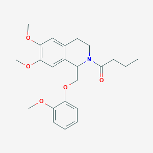 molecular formula C23H29NO5 B11215438 1-(6,7-dimethoxy-1-((2-methoxyphenoxy)methyl)-3,4-dihydroisoquinolin-2(1H)-yl)butan-1-one 