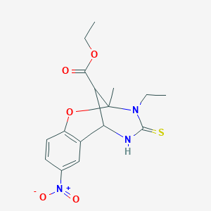 molecular formula C16H19N3O5S B11215445 ethyl 3-ethyl-2-methyl-8-nitro-4-thioxo-3,4,5,6-tetrahydro-2H-2,6-methano-1,3,5-benzoxadiazocine-11-carboxylate 