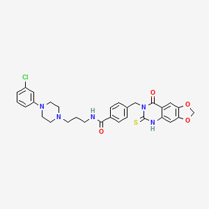 molecular formula C30H30ClN5O4S B11215503 N-(3-(4-(3-chlorophenyl)piperazin-1-yl)propyl)-4-((8-oxo-6-thioxo-5,6-dihydro-[1,3]dioxolo[4,5-g]quinazolin-7(8H)-yl)methyl)benzamide 