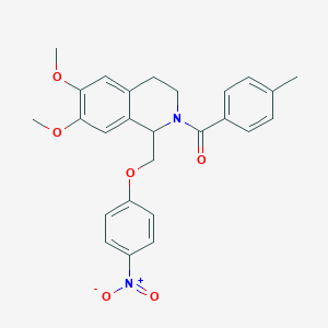 molecular formula C26H26N2O6 B11215608 (6,7-dimethoxy-1-((4-nitrophenoxy)methyl)-3,4-dihydroisoquinolin-2(1H)-yl)(p-tolyl)methanone 