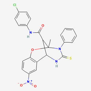 molecular formula C24H19ClN4O4S B11215619 N-(4-chlorophenyl)-2-methyl-8-nitro-3-phenyl-4-thioxo-3,4,5,6-tetrahydro-2H-2,6-methano-1,3,5-benzoxadiazocine-11-carboxamide 