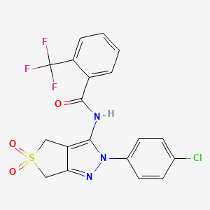 molecular formula C19H13ClF3N3O3S B11215632 N-(2-(4-chlorophenyl)-5,5-dioxido-4,6-dihydro-2H-thieno[3,4-c]pyrazol-3-yl)-2-(trifluoromethyl)benzamide 