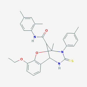 molecular formula C29H31N3O3S B11215643 N-(2,4-dimethylphenyl)-10-ethoxy-2-methyl-3-(4-methylphenyl)-4-thioxo-3,4,5,6-tetrahydro-2H-2,6-methano-1,3,5-benzoxadiazocine-11-carboxamide 