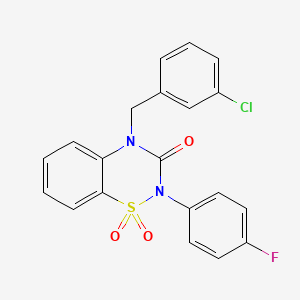 molecular formula C20H14ClFN2O3S B11215730 4-(3-chlorobenzyl)-2-(4-fluorophenyl)-2H-benzo[e][1,2,4]thiadiazin-3(4H)-one 1,1-dioxide 