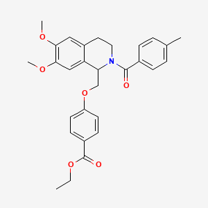 molecular formula C29H31NO6 B11215750 Ethyl 4-((6,7-dimethoxy-2-(4-methylbenzoyl)-1,2,3,4-tetrahydroisoquinolin-1-yl)methoxy)benzoate 