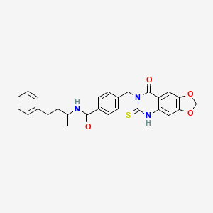 4-[(8-oxo-6-sulfanylidene-5H-[1,3]dioxolo[4,5-g]quinazolin-7-yl)methyl]-N-(4-phenylbutan-2-yl)benzamide