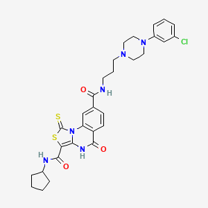 molecular formula C30H33ClN6O3S2 B11216029 N8-(3-(4-(3-chlorophenyl)piperazin-1-yl)propyl)-N3-cyclopentyl-5-oxo-1-thioxo-4,5-dihydro-1H-thiazolo[3,4-a]quinazoline-3,8-dicarboxamide 