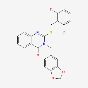 molecular formula C23H16ClFN2O3S B11216074 3-(1,3-benzodioxol-5-ylmethyl)-2-[(2-chloro-6-fluorobenzyl)sulfanyl]quinazolin-4(3H)-one 