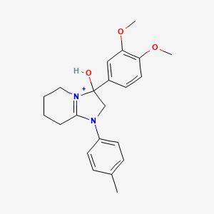 3-(3,4-Dimethoxyphenyl)-3-hydroxy-1-(4-methylphenyl)-2,3,5,6,7,8-hexahydroimidazo[1,2-a]pyridin-1-ium