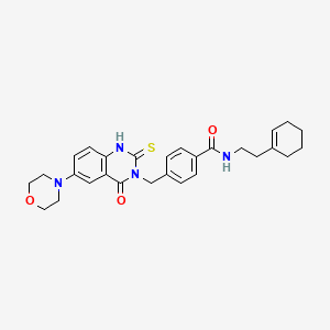 molecular formula C28H32N4O3S B11216208 N-[2-(cyclohexen-1-yl)ethyl]-4-[(6-morpholin-4-yl-4-oxo-2-sulfanylidene-1H-quinazolin-3-yl)methyl]benzamide 