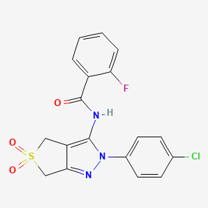 molecular formula C18H13ClFN3O3S B11216249 N-(2-(4-chlorophenyl)-5,5-dioxido-4,6-dihydro-2H-thieno[3,4-c]pyrazol-3-yl)-2-fluorobenzamide 