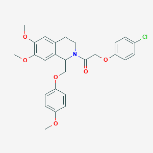 molecular formula C27H28ClNO6 B11216255 2-(4-chlorophenoxy)-1-(6,7-dimethoxy-1-((4-methoxyphenoxy)methyl)-3,4-dihydroisoquinolin-2(1H)-yl)ethanone 