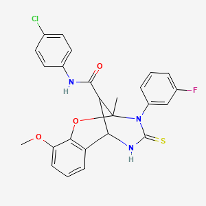 molecular formula C25H21ClFN3O3S B11216265 N-(4-chlorophenyl)-3-(3-fluorophenyl)-10-methoxy-2-methyl-4-thioxo-3,4,5,6-tetrahydro-2H-2,6-methano-1,3,5-benzoxadiazocine-11-carboxamide 