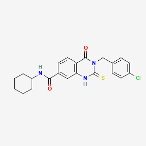 molecular formula C22H22ClN3O2S B11216278 3-[(4-chlorophenyl)methyl]-N-cyclohexyl-4-oxo-2-sulfanylidene-1H-quinazoline-7-carboxamide 