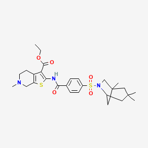 molecular formula C28H37N3O5S2 B11216314 Ethyl 6-methyl-2-(4-((1,3,3-trimethyl-6-azabicyclo[3.2.1]octan-6-yl)sulfonyl)benzamido)-4,5,6,7-tetrahydrothieno[2,3-c]pyridine-3-carboxylate 