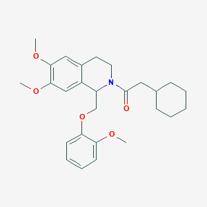 molecular formula C27H35NO5 B11216394 2-cyclohexyl-1-(6,7-dimethoxy-1-((2-methoxyphenoxy)methyl)-3,4-dihydroisoquinolin-2(1H)-yl)ethanone 