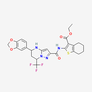 Ethyl 2-({[5-(1,3-benzodioxol-5-yl)-7-(trifluoromethyl)-4,5,6,7-tetrahydropyrazolo[1,5-a]pyrimidin-2-yl]carbonyl}amino)-4,5,6,7-tetrahydro-1-benzothiophene-3-carboxylate