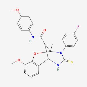 3-(4-fluorophenyl)-10-methoxy-N-(4-methoxyphenyl)-2-methyl-4-thioxo-3,4,5,6-tetrahydro-2H-2,6-methano-1,3,5-benzoxadiazocine-11-carboxamide