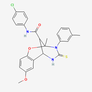 N-(4-chlorophenyl)-8-methoxy-2-methyl-3-(3-methylphenyl)-4-thioxo-3,4,5,6-tetrahydro-2H-2,6-methano-1,3,5-benzoxadiazocine-11-carboxamide