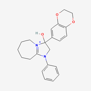 molecular formula C22H25N2O3+ B11216459 3-(2,3-dihydro-1,4-benzodioxin-6-yl)-3-hydroxy-1-phenyl-2,5,6,7,8,9-hexahydro-3H-imidazo[1,2-a]azepin-1-ium 