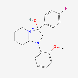 molecular formula C20H22FN2O2+ B11216564 3-(4-Fluorophenyl)-3-hydroxy-1-(2-methoxyphenyl)-2,3,5,6,7,8-hexahydroimidazo[1,2-a]pyridin-1-ium 