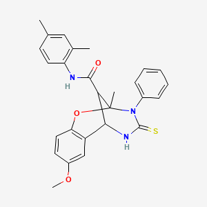 molecular formula C27H27N3O3S B11216581 N-(2,4-dimethylphenyl)-8-methoxy-2-methyl-3-phenyl-4-thioxo-3,4,5,6-tetrahydro-2H-2,6-methano-1,3,5-benzoxadiazocine-11-carboxamide 