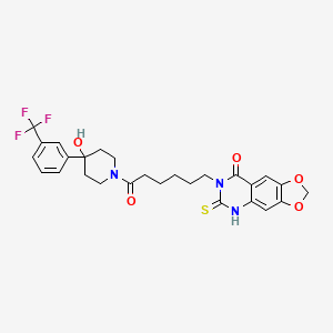 molecular formula C27H28F3N3O5S B11216590 7-(6-(4-hydroxy-4-(3-(trifluoromethyl)phenyl)piperidin-1-yl)-6-oxohexyl)-6-thioxo-6,7-dihydro-[1,3]dioxolo[4,5-g]quinazolin-8(5H)-one 