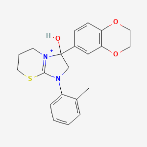 molecular formula C21H23N2O3S+ B11216633 3-(2,3-dihydro-1,4-benzodioxin-6-yl)-3-hydroxy-1-(2-methylphenyl)-2,3,6,7-tetrahydro-5H-imidazo[2,1-b][1,3]thiazin-1-ium 