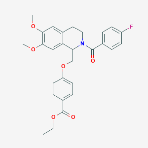 molecular formula C28H28FNO6 B11216861 Ethyl 4-((2-(4-fluorobenzoyl)-6,7-dimethoxy-1,2,3,4-tetrahydroisoquinolin-1-yl)methoxy)benzoate 