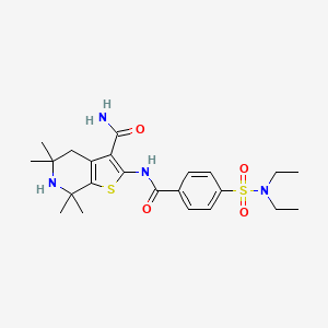 molecular formula C23H32N4O4S2 B11216868 2-(4-(N,N-diethylsulfamoyl)benzamido)-5,5,7,7-tetramethyl-4,5,6,7-tetrahydrothieno[2,3-c]pyridine-3-carboxamide 