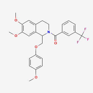 molecular formula C27H26F3NO5 B11216892 (6,7-dimethoxy-1-((4-methoxyphenoxy)methyl)-3,4-dihydroisoquinolin-2(1H)-yl)(3-(trifluoromethyl)phenyl)methanone 