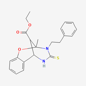 molecular formula C22H24N2O3S B11216915 ethyl 2-methyl-3-(2-phenylethyl)-4-thioxo-3,4,5,6-tetrahydro-2H-2,6-methano-1,3,5-benzoxadiazocine-11-carboxylate 