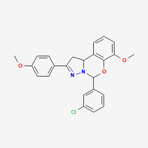 molecular formula C24H21ClN2O3 B11216929 5-(3-Chlorophenyl)-7-methoxy-2-(4-methoxyphenyl)-1,10b-dihydropyrazolo[1,5-c][1,3]benzoxazine 