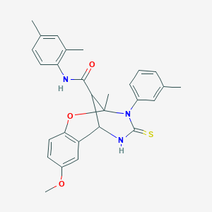 N-(2,4-dimethylphenyl)-8-methoxy-2-methyl-3-(3-methylphenyl)-4-thioxo-3,4,5,6-tetrahydro-2H-2,6-methano-1,3,5-benzoxadiazocine-11-carboxamide