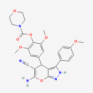 molecular formula C27H27N5O7 B11217139 [4-[6-Amino-5-cyano-3-(4-methoxyphenyl)-2,4-dihydropyrano[2,3-c]pyrazol-4-yl]-2,6-dimethoxyphenyl] morpholine-4-carboxylate 