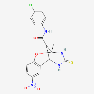 molecular formula C18H15ClN4O4S B11217142 N-(4-chlorophenyl)-2-methyl-8-nitro-4-thioxo-3,4,5,6-tetrahydro-2H-2,6-methano-1,3,5-benzoxadiazocine-11-carboxamide 