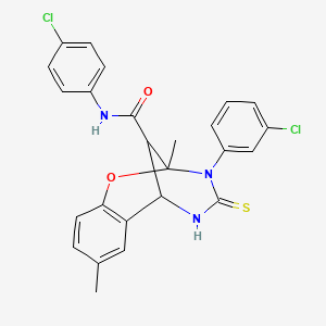 molecular formula C25H21Cl2N3O2S B11217147 3-(3-chlorophenyl)-N-(4-chlorophenyl)-2,8-dimethyl-4-thioxo-3,4,5,6-tetrahydro-2H-2,6-methano-1,3,5-benzoxadiazocine-11-carboxamide 