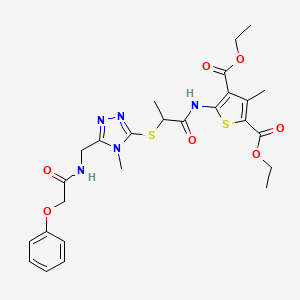 diethyl 3-methyl-5-(2-((4-methyl-5-((2-phenoxyacetamido)methyl)-4H-1,2,4-triazol-3-yl)thio)propanamido)thiophene-2,4-dicarboxylate