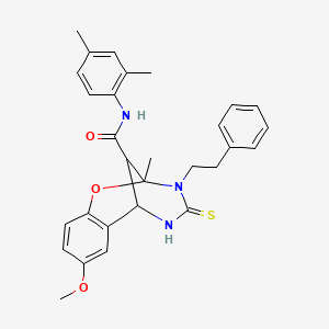 N-(2,4-dimethylphenyl)-8-methoxy-2-methyl-3-(2-phenylethyl)-4-thioxo-3,4,5,6-tetrahydro-2H-2,6-methano-1,3,5-benzoxadiazocine-11-carboxamide