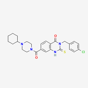 3-[(4-chlorophenyl)methyl]-7-(4-cyclohexylpiperazine-1-carbonyl)-2-sulfanylidene-1H-quinazolin-4-one