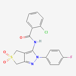 molecular formula C18H13ClFN3O3S B11217286 2-chloro-N-(2-(4-fluorophenyl)-5,5-dioxido-4,6-dihydro-2H-thieno[3,4-c]pyrazol-3-yl)benzamide 