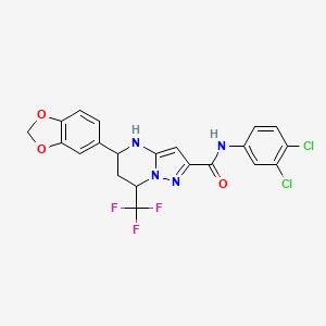 molecular formula C21H15Cl2F3N4O3 B11217292 5-(1,3-benzodioxol-5-yl)-N-(3,4-dichlorophenyl)-7-(trifluoromethyl)-4,5,6,7-tetrahydropyrazolo[1,5-a]pyrimidine-2-carboxamide 